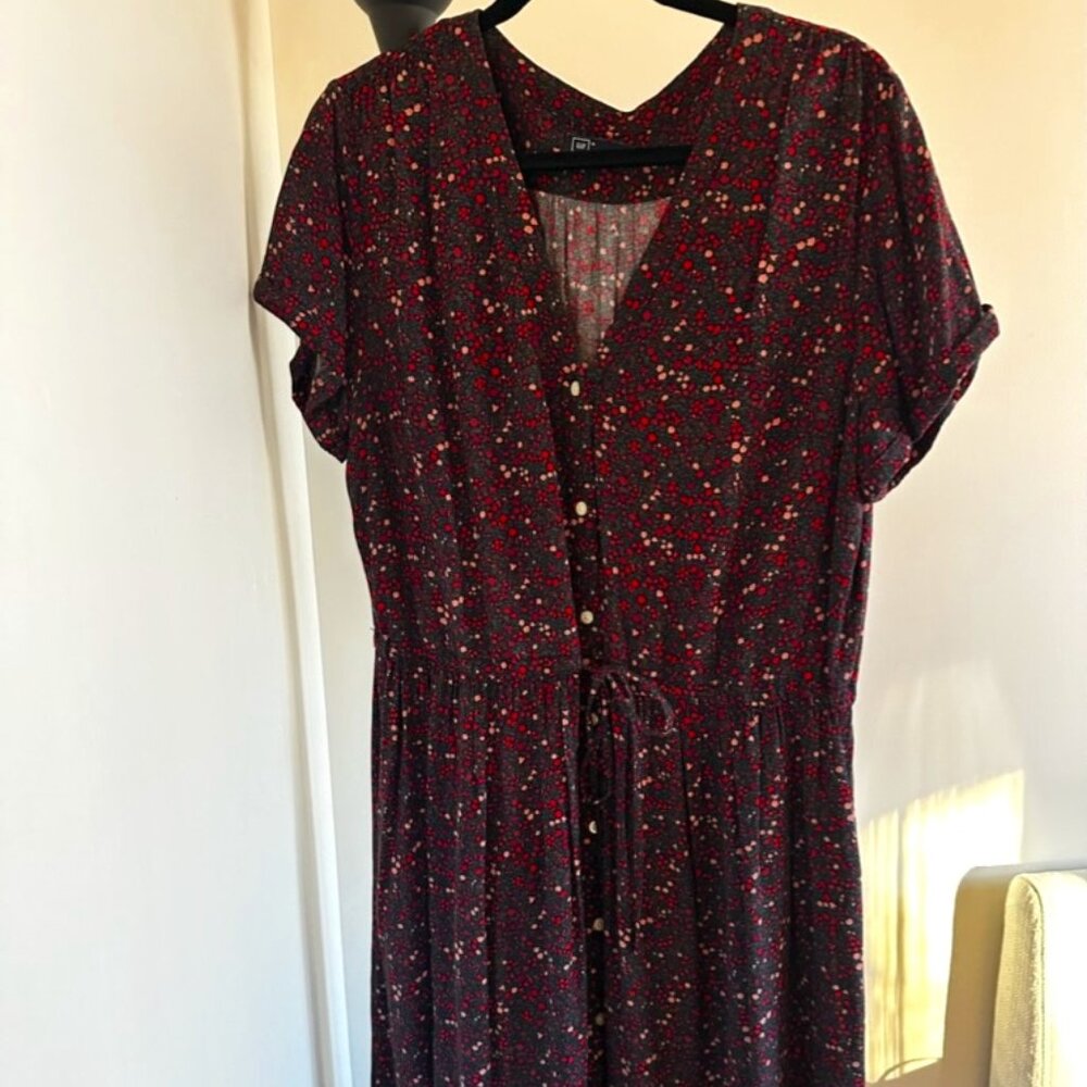 GAP drawstring-waist floral button-up midi dress